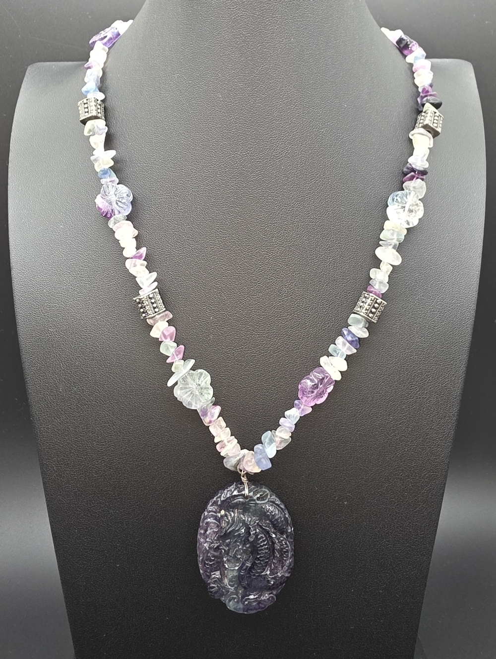 Handcrafted Purple Flourite Multistone Dragon Pendant Necklace